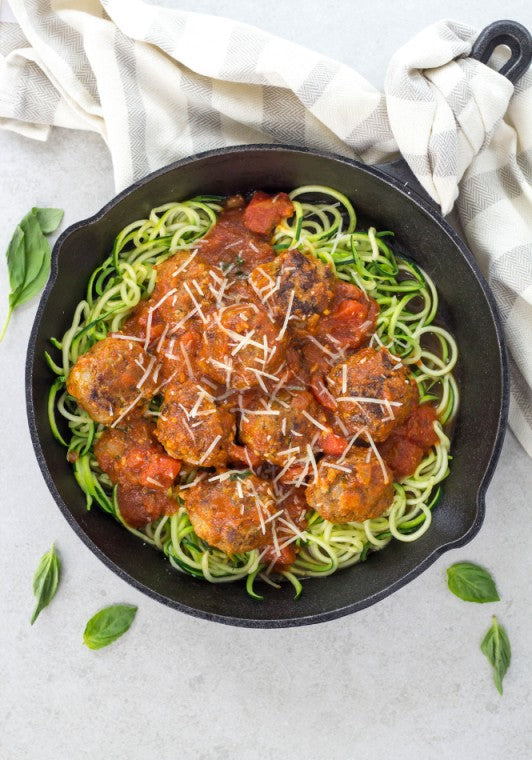 Zoodle Sausage and Meatballs