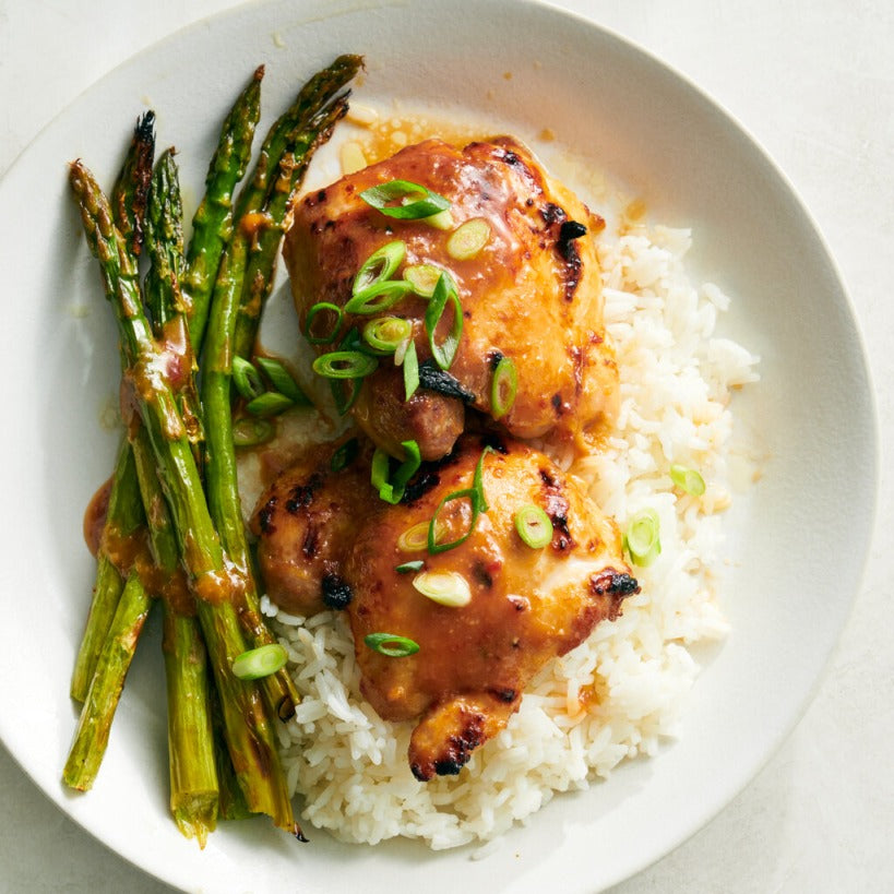 Image of Asparagus Stir-Fry Sesame Soy Sous Vide Chicken on a plate