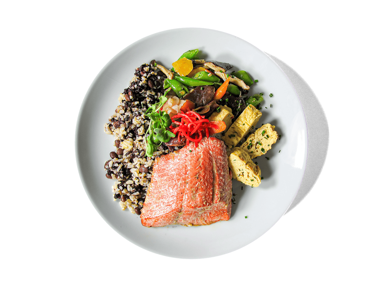 Image of Wild King Salmon Brain Boosting Donburi on a plate