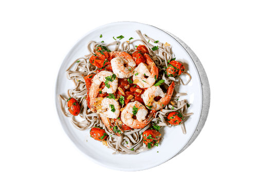 Succulent, wild-caught shrimp simmered in a bold, tangy sauce of olives, capers, and garlic. Tossed with blistered pear tomatoes and served over hearty whole-wheat bucatini pasta, this Mediterranean-inspired dish delivers a perfect balance of savory flavors in every bite.