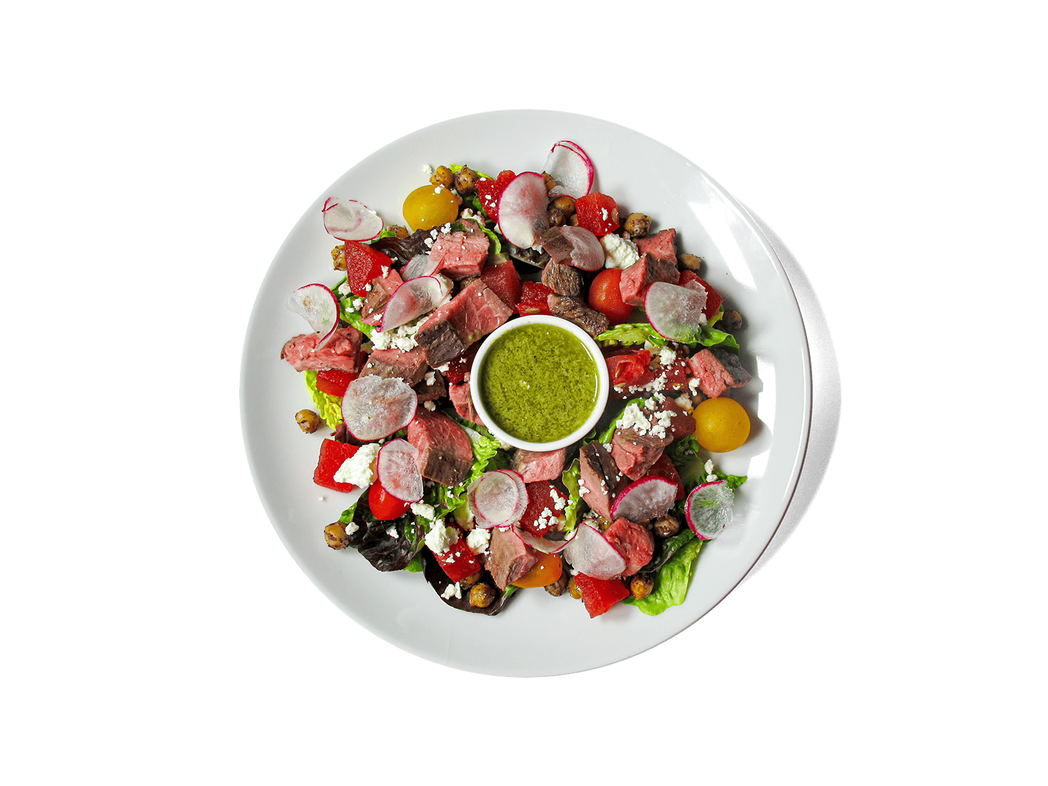 Image of Organic Little Gem and Grass-Fed Steak Salad on a plate