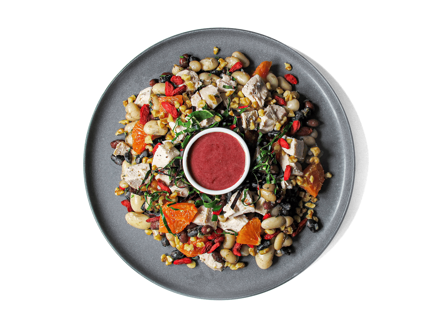 A powerhouse of plant-based protein and antioxidants, this Dense Bean Antioxidant Salad is a vibrant fusion of wholesome ingredients. A mix of protein-packed beans, pastured chicken, and nutrient-dense blueberries, goji berries, and oranges delivers a sweet-tart balance. Shredded rainbow chard adds a fresh crunch, while toasted walnuts and a rich mixed berry vinaigrette with acai tie it all together. Perfect for longevity and sustained energy, this salad is as delicious as it is nourishing.