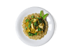 A rich, nourishing dish featuring curried chicken breast, fragrant bone broth brown basmati rice, and a creamy Thai yellow curry made with coconut milk, turmeric, and fresh vegetables. A vibrant herb mix of cilantro, basil, mint, and Thai basil adds brightness, while lime wedges bring a refreshing citrus kick. Packed with protein, healthy fats, and anti-inflammatory spices, this dish is both satisfying and designed to fuel longevity.