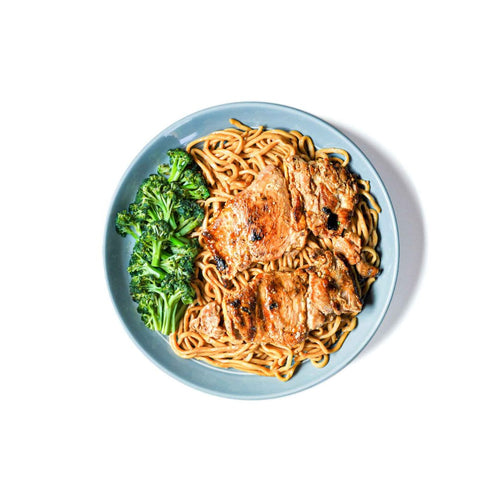 Treat your taste buds to tender chicken glazed in savory teriyaki sauce, served with aromatic garlic noodles and crisp broccolini. This delightful dish offers a harmonious blend of flavors, bringing the taste of Asia to your plate with every bite.